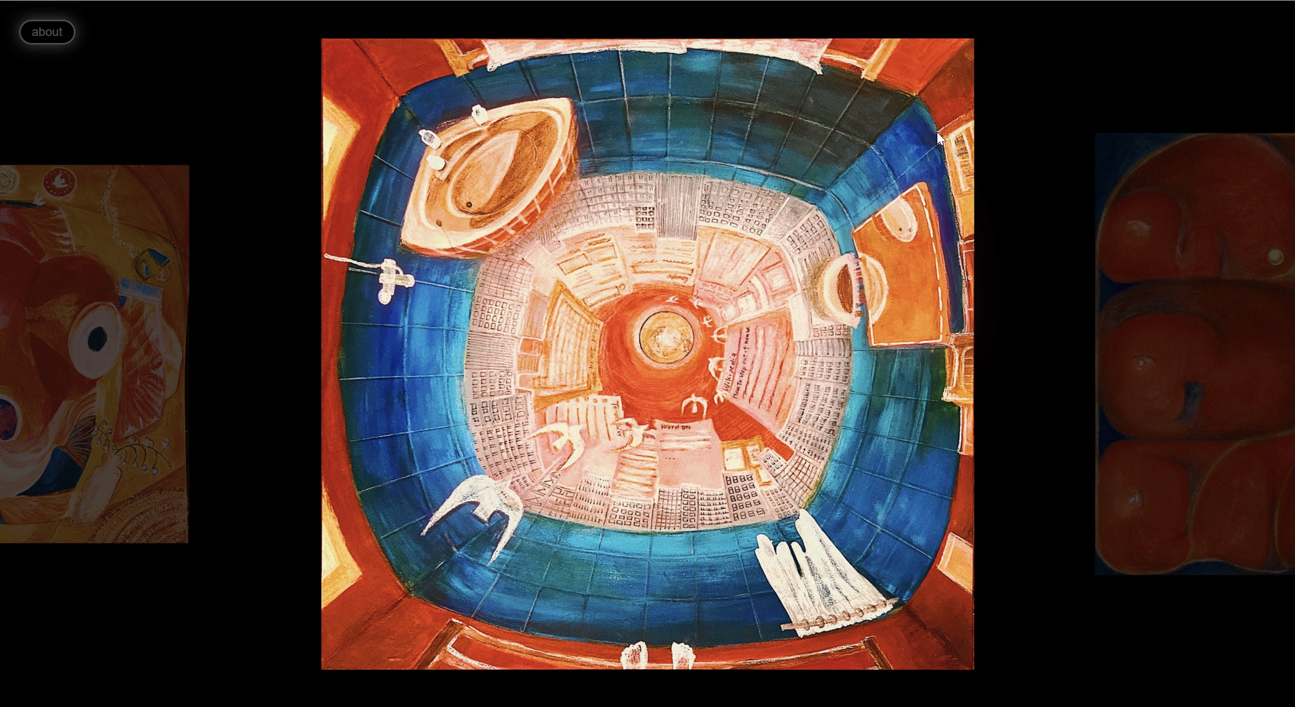 A screenshot of a project page. An orange and blue room descends to infinity.